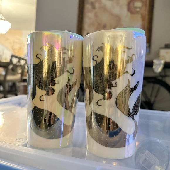 Set of 2 ceramic mermaid starbucks coffee tumblers rare - Picture 1 of 1